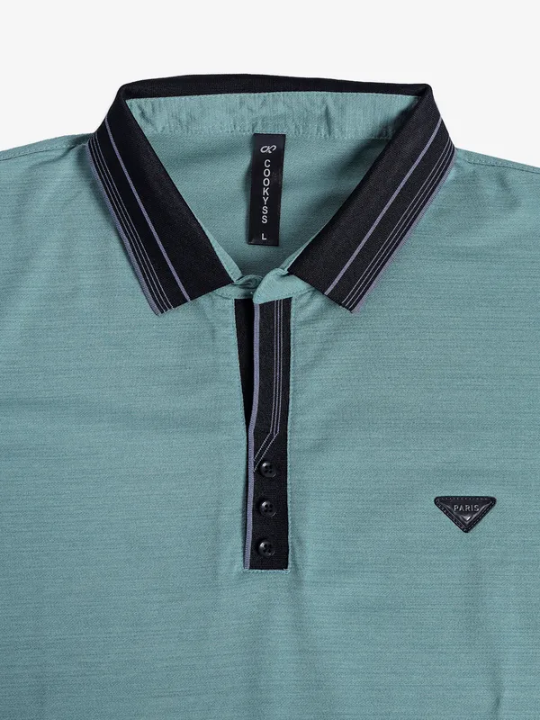 COOKYSS cotton sea green plain t-shirt