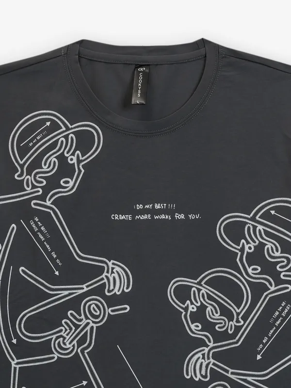 COOKYSS dark grey printed cotton t-shirt