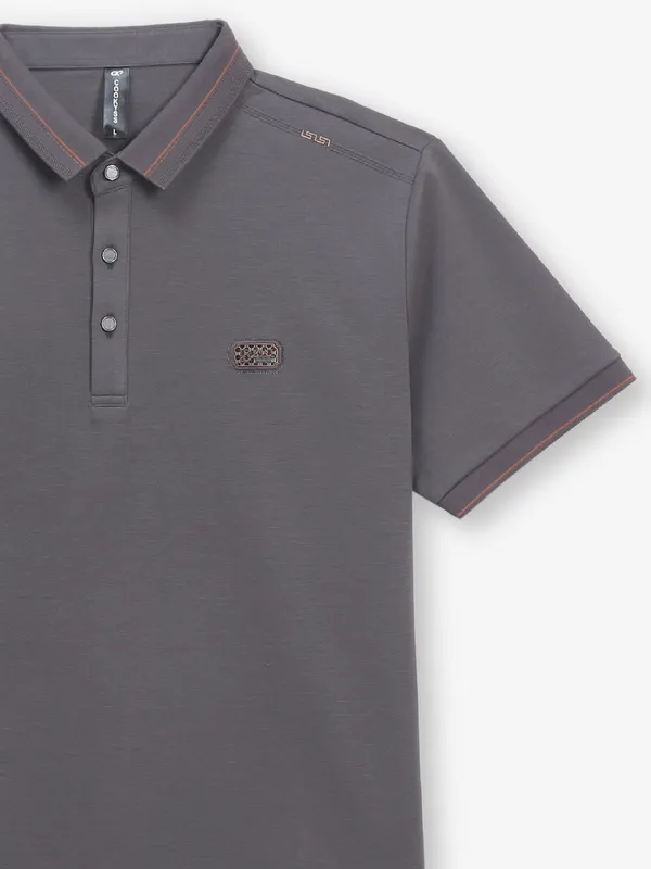 COOKYSS grey plain cotton polo t-shirt for mens