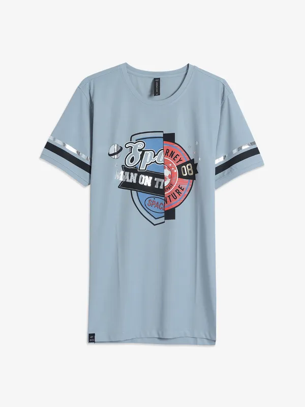 Cookyss light blue printed cotton t shirt