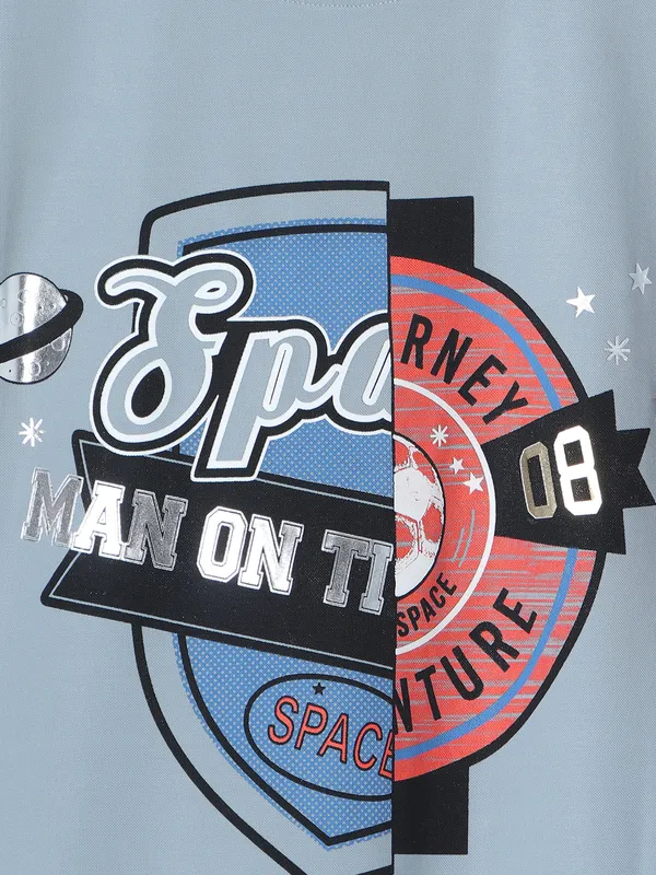 Cookyss light blue printed cotton t shirt