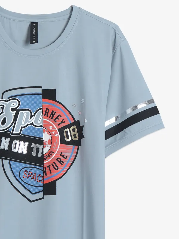 Cookyss light blue printed cotton t shirt