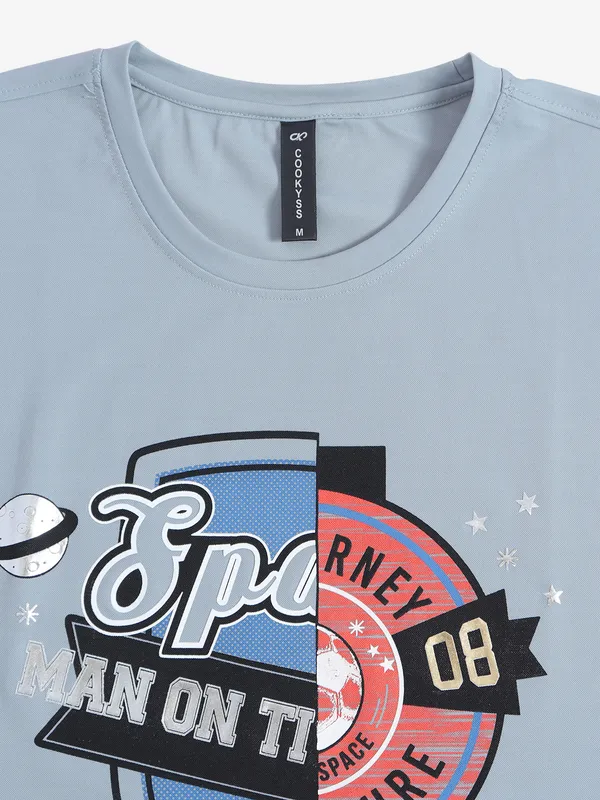 Cookyss light blue printed cotton t shirt