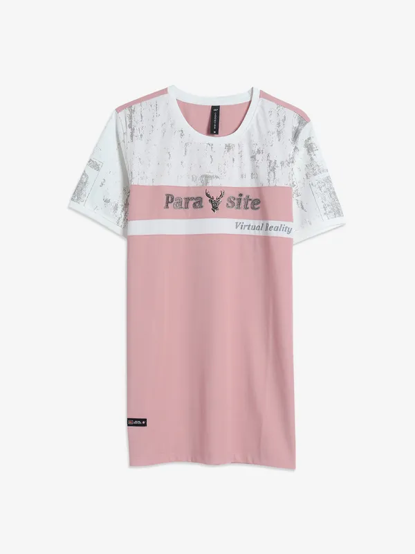 Cookyss light pink color block t shirt