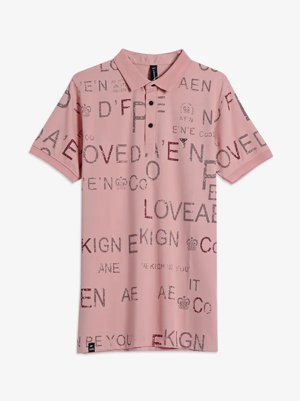 Cookyss light pink printed cotton t shirt