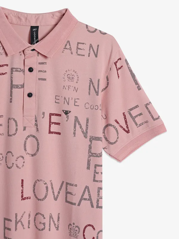 Cookyss light pink printed cotton t shirt
