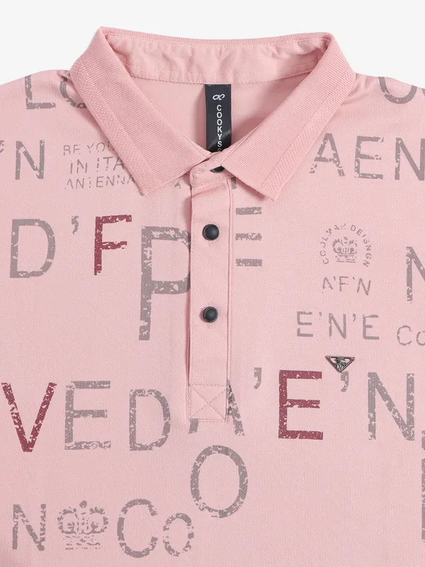 Cookyss light pink printed cotton t shirt