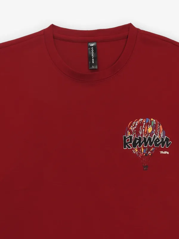 COOKYSS maroon cotton t-shirt with printed
