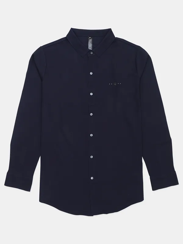 Cookyss men navy plain poly cotton casual wear shirt