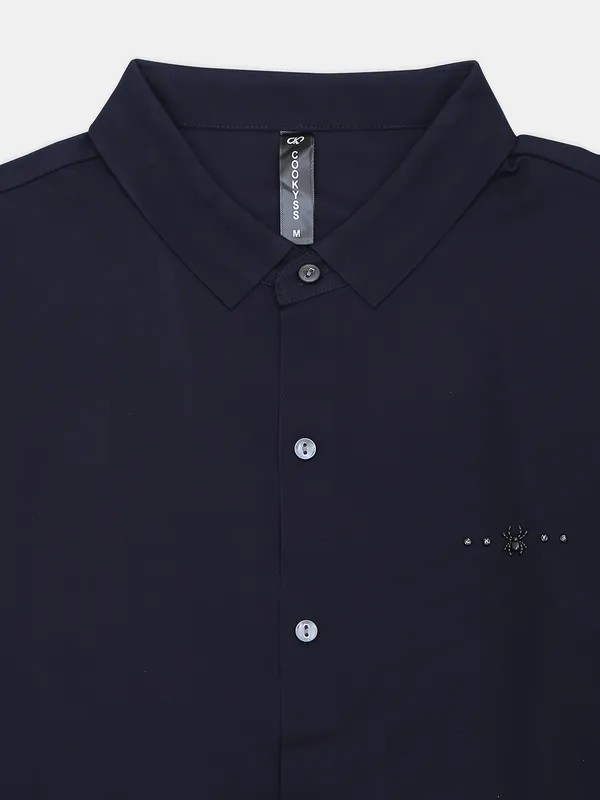 Cookyss men navy plain poly cotton casual wear shirt