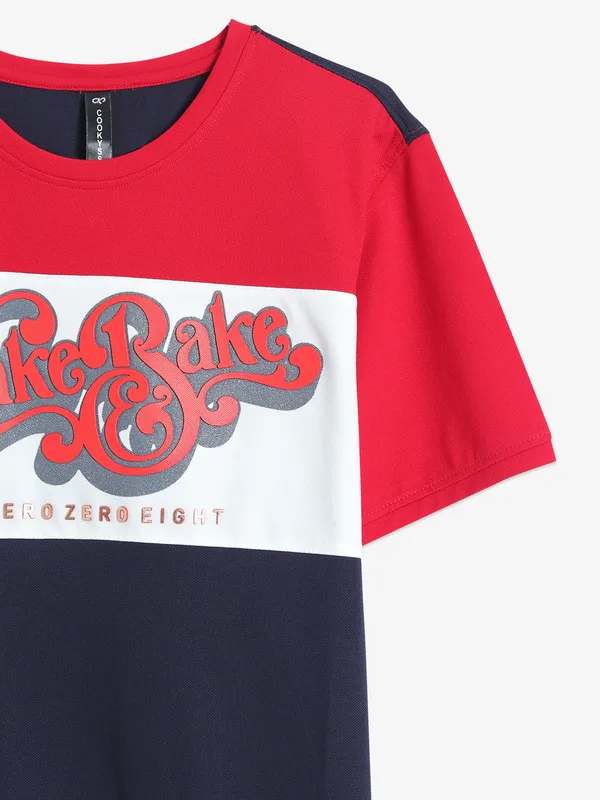 Cookyss navy and red printed cotton t shirt