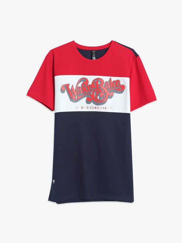 Cookyss navy and red printed cotton t shirt