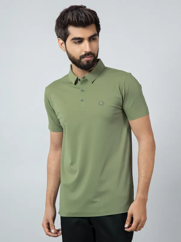 Cookyss olive hued solid casual t-shirt