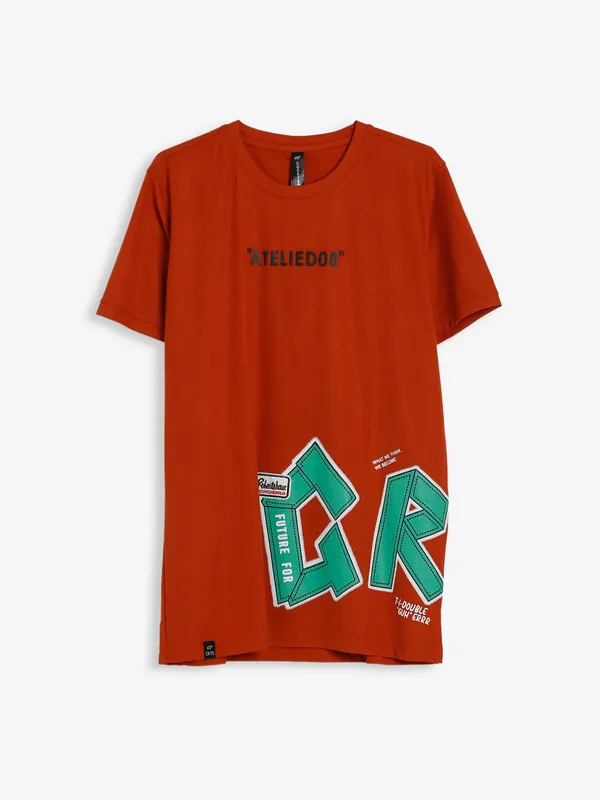 Cookyss orange printed cotton t shirt