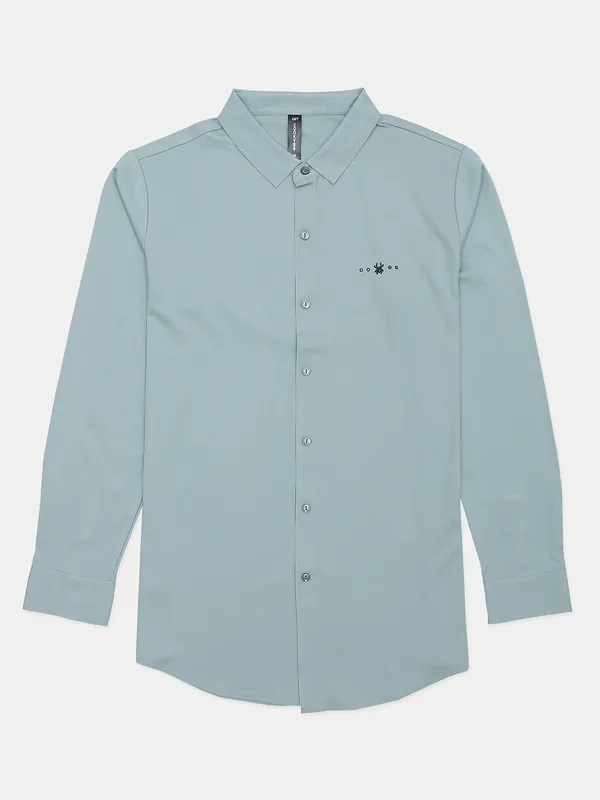 Cookyss pista green plain poly cotton casual look men shirt