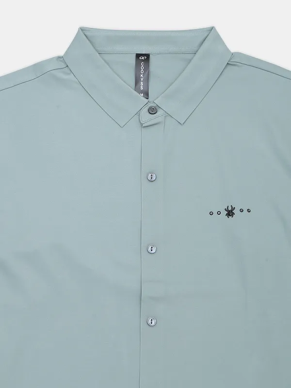 Cookyss pista green plain poly cotton casual look men shirt