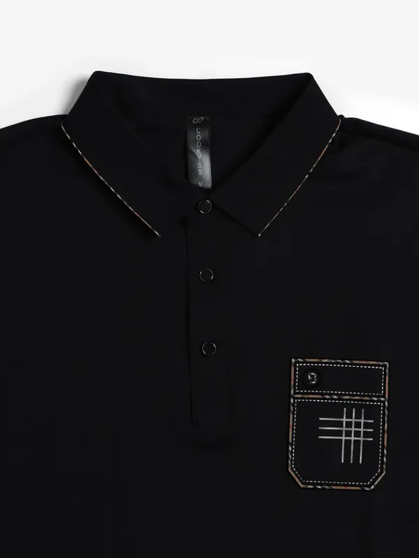 Cookyss plain black cotton polo t shirt