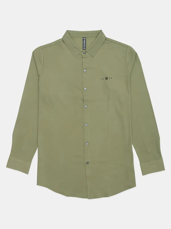 Cookyss plain moss green poly cotton casual wear shirt for men