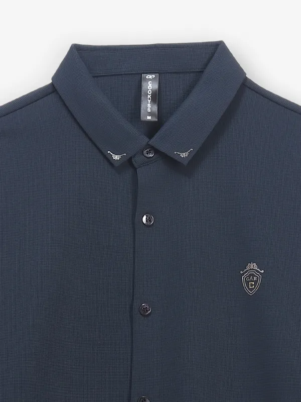 COOKYSS plain navy cotton shirt