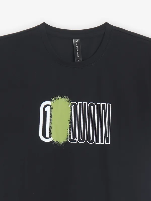COOKYSS printed black cotton round neck t-shirt