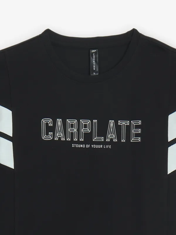 COOKYSS printed black cotton slim fit t-shirt