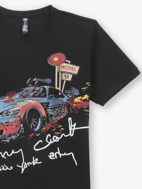 COOKYSS printed black cotton t-shirt for mens