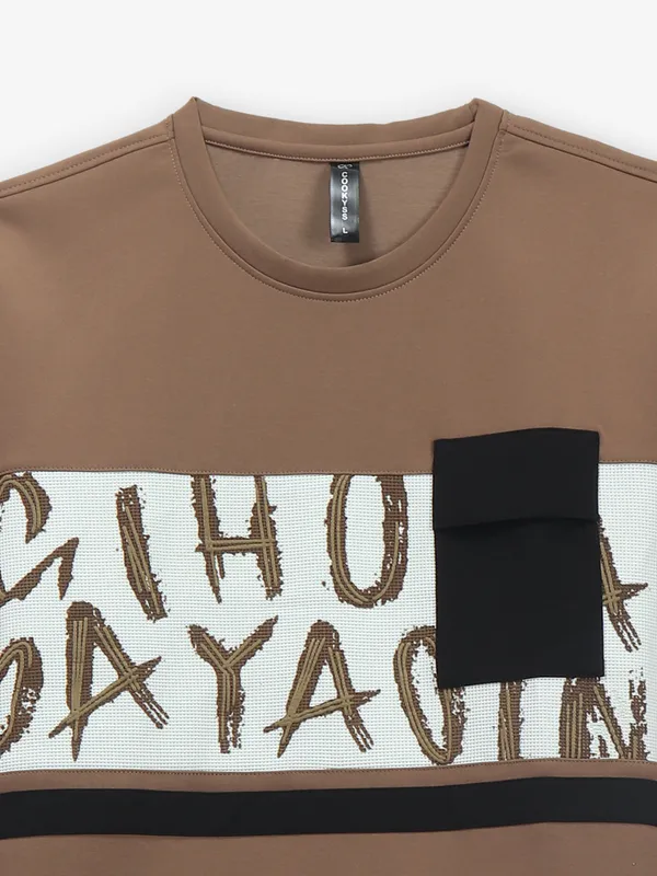 COOKYSS printed brown cotton t-shirt
