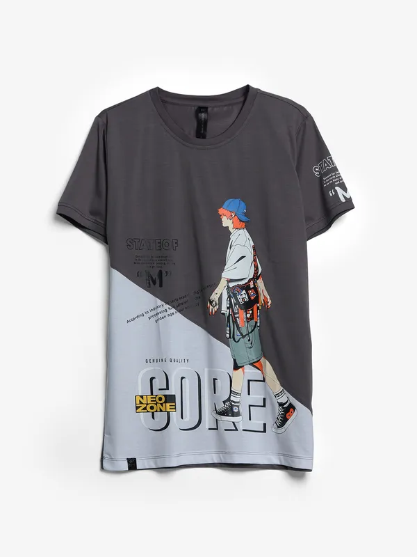Cookyss printed cotton t shirt in grey