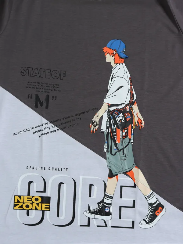 Cookyss printed cotton t shirt in grey