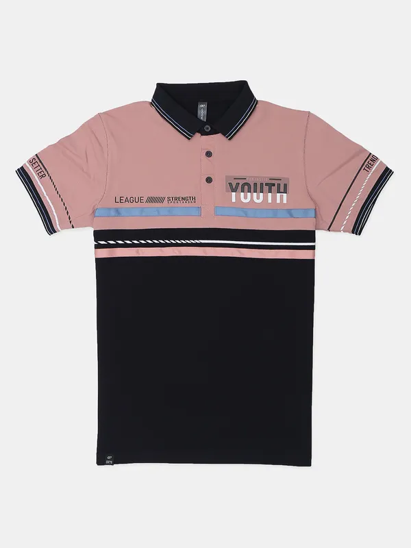 Cookyss printed peach and black slim fit t shirt