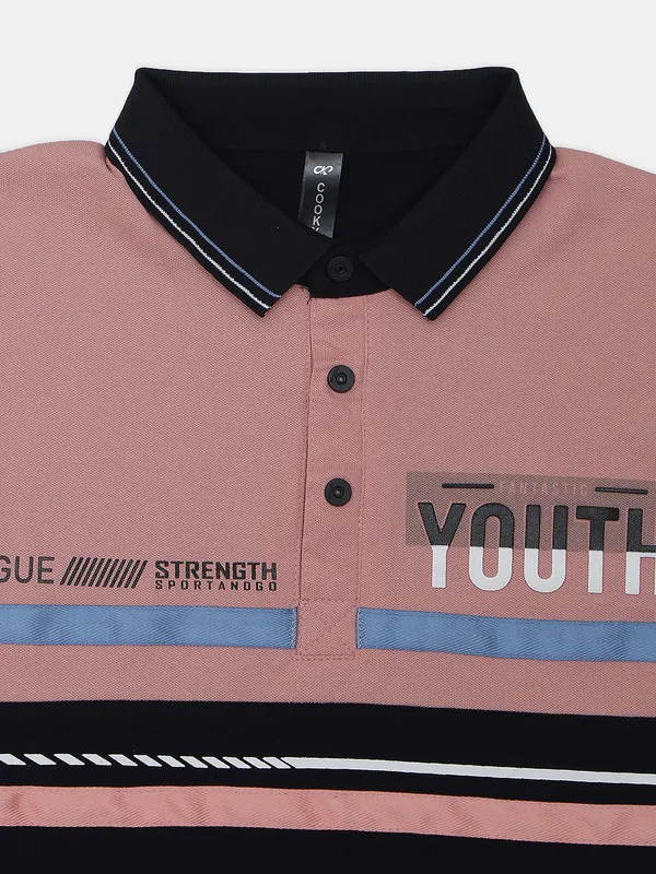 Cookyss printed peach and black slim fit t shirt