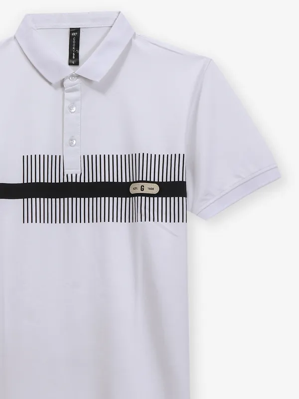 COOKYSS printed white cotton polo t-shirt
