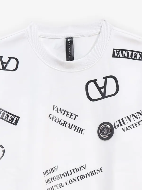 COOKYSS printed white cotton t-shirt slim fit