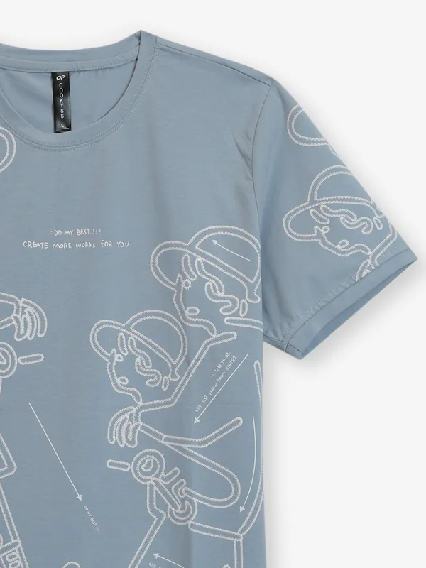 COOKYSS sky blue printed cotton t-shirt