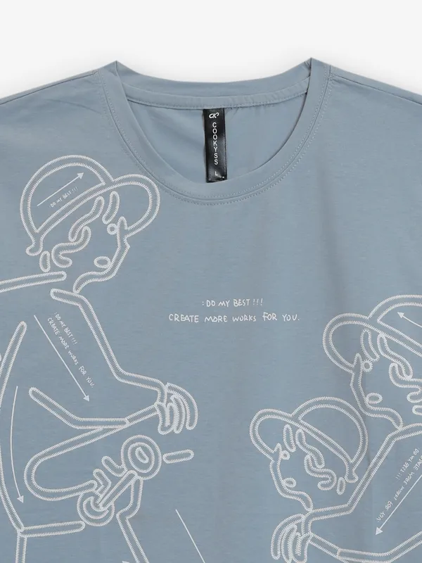 COOKYSS sky blue printed cotton t-shirt