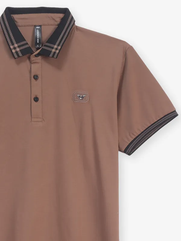 COOKYSS slim fit brown cotton polo t-shirt