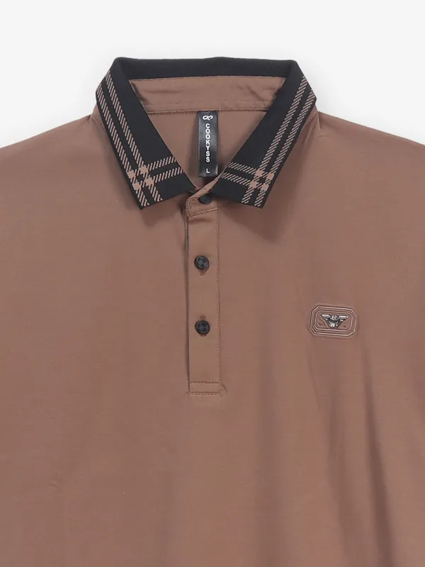 COOKYSS slim fit brown cotton polo t-shirt