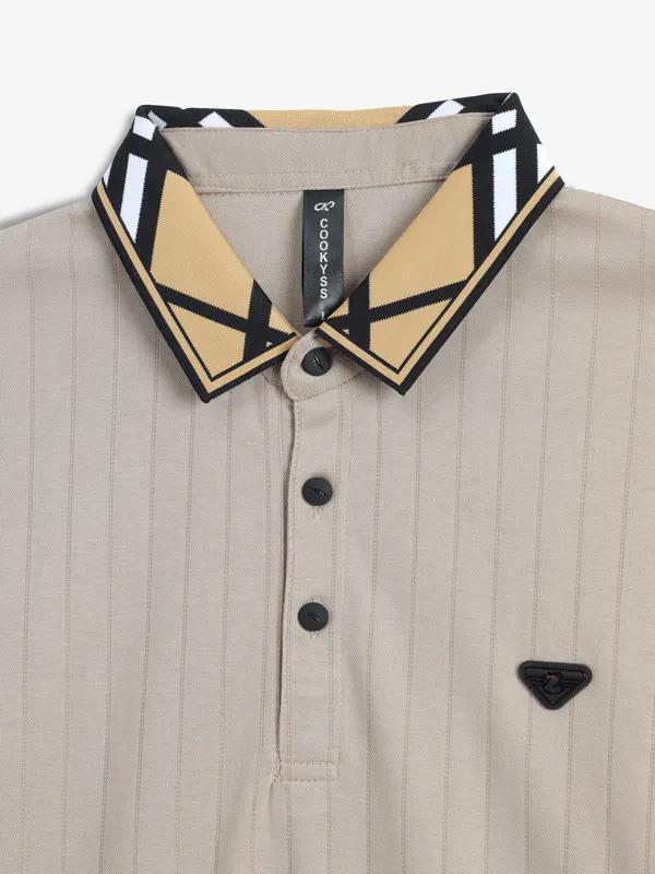 COOKYSS stripe beige polo t-shirt