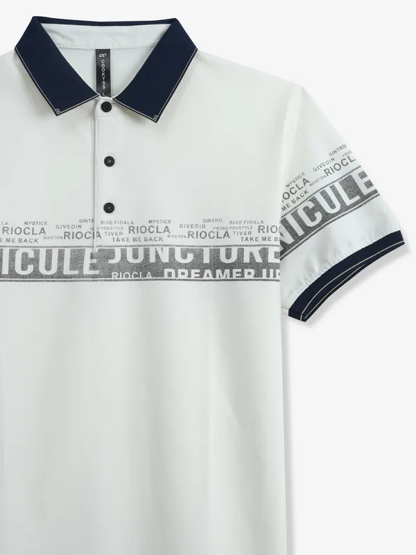 COOKYSS white printed cotton polo t-shirt