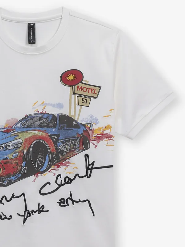 COOKYSS white printed cotton t-shirt for mens