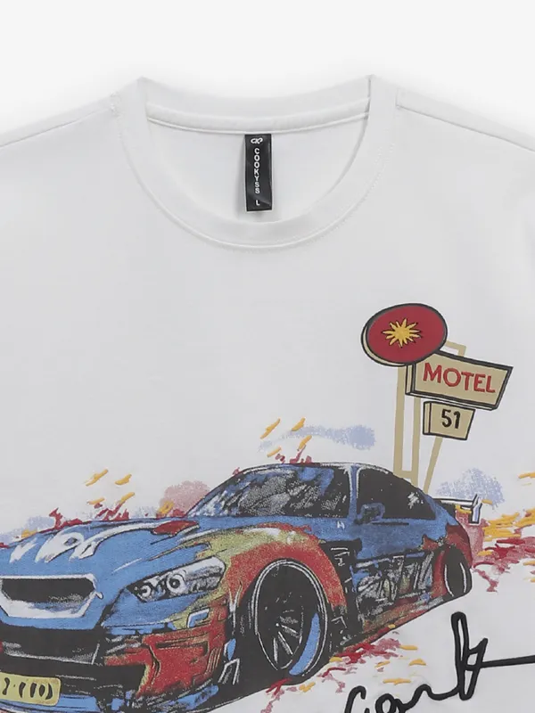 COOKYSS white printed cotton t-shirt for mens