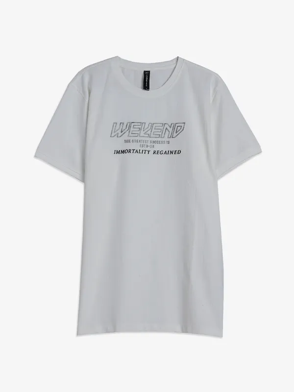 Cookyss white printed half sleeves t-shirt