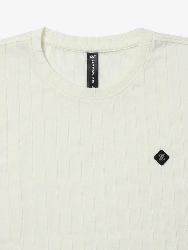 COOKYSS white stripe round neck t-shirt
