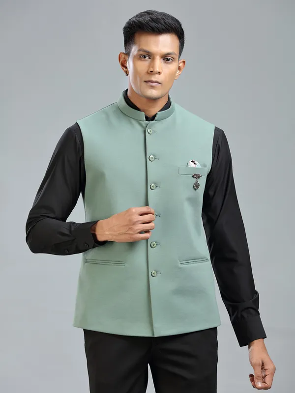 Cool and stylish pista green waistcoat for men