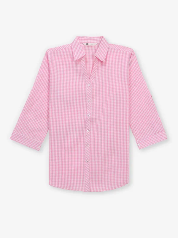 COOL checks pink cotton shirt