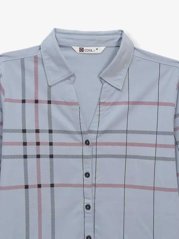 COOL grey checks cotton silk shirt