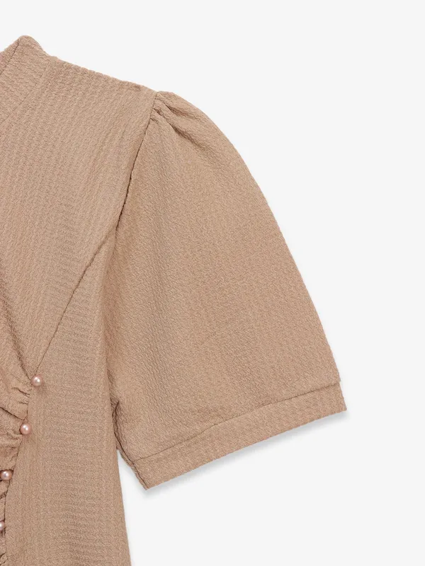 COOL khaki texture cotton silk crop top