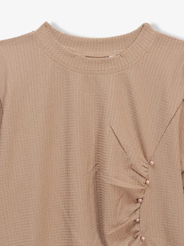 COOL khaki texture cotton silk crop top