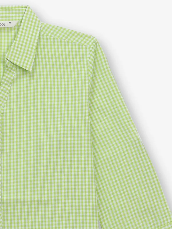 COOL light green cotton silk checks shirt