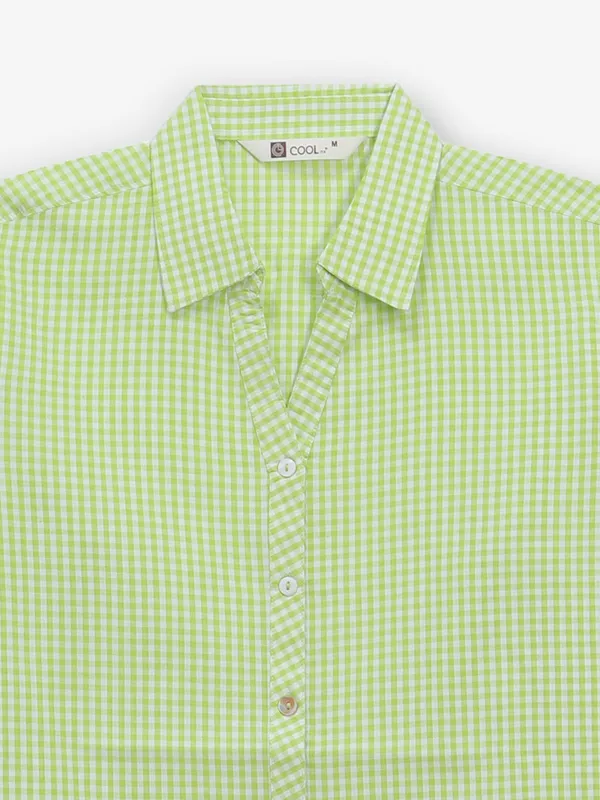 COOL light green cotton silk checks shirt